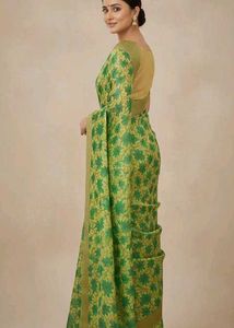 Green Floral Print Saree