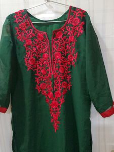 Dark Green Embroidery Long Kurta