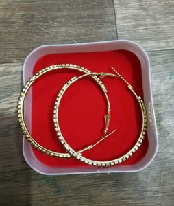 Golden Hoop Earrings With Silver Rhinestones 💛