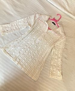 PINTEREST Textured White Collared Cotton Top