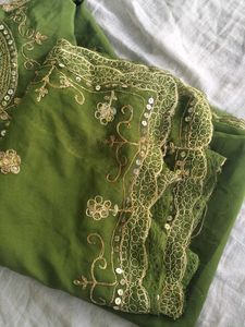 Green &amp; Gold Embroidered Salwar Kameez Suit