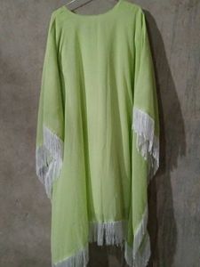 Lime Green Embellished Kaftan With Dupatta