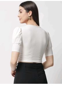 Popwings White Ribbed Crop Top