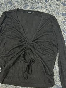 Black Long Sleeve V-Neck Top