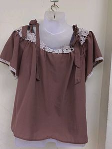 Peach Off-Shoulder Top with Lace Trim