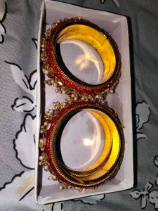 Red Bangles With White Pearls