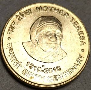 INDIAN COMMEMORATIVE MOTHER TERESA FIVE RUPEES BRA