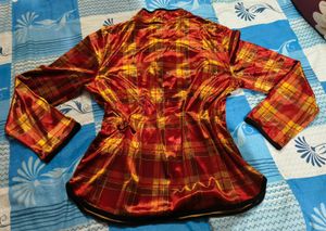 Vintage Style Plaid Mandarin Collar Velvet Top