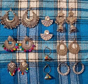 COMBO Of 8 Pairs Oxidized Boho Earring Set