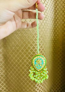 Teal Jhumka Earrings with Maangtikka