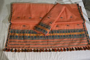 Brand New Orange Organza-style Chadar Mekhela | Li
