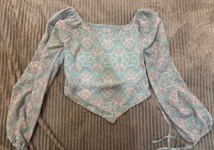 Boho Paisley Long Sleeve Crop Top