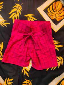 Pink Plaid Tie-Waist Shorts