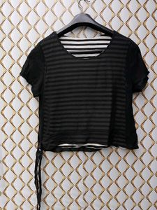New With Tag Stripped Black Double Layer Aline Top