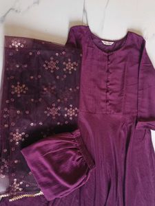 Plum Rayon Kurta with Dupatta & Pants