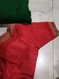 Saree With Ready V Neck Blouse Combo Set