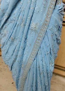 beutiful 😍 soft Georgette Light Blue Saree 🔥