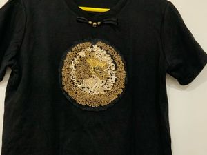 Designer Embroidered Black Pure Cotton Tee
