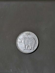 1999 India Coin 25 paise RhinocerosAnimal Wildlife