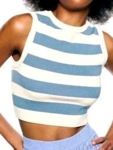 ZARA white and blue strip crop top