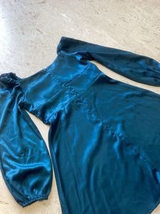 dark blue satin dress