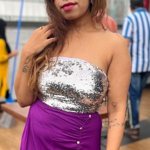 Pretty Sequin Bling Silver Party Shein Crop Top