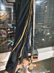 SALE!!Black Dupatta havng gold pearl,patti hangn