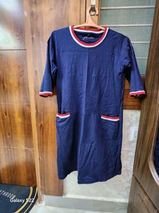 Blue Cotton Casual Short Dress