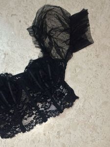 URBANIC: Black Lace Puff Sleeve Corset Top🖤
