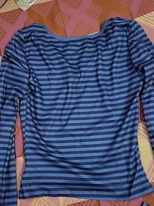 Striped V Neck  Long Sleeve Top