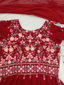 Maroon Embroidered Kurta Set