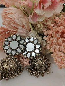 Oxidised Mirror Jhumka