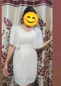 Cream Mini Dress with Flutter Sleeves