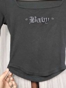 Black Full Sleeve Crop Top – “Baby” Text