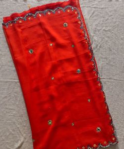 Orange Embellished Saree