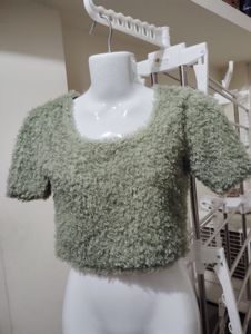 Fluffy Sage Green Crop Top