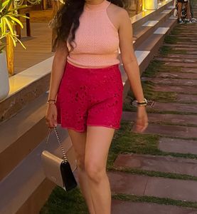 Embroidered Zip Up Shorts
