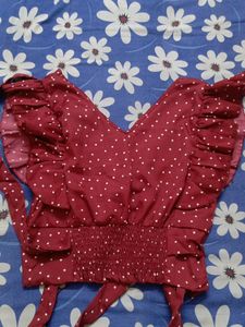 Red Polka Dot Ruffle Top