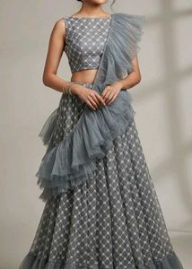 Gray Ruffled Lehenga Choli Set