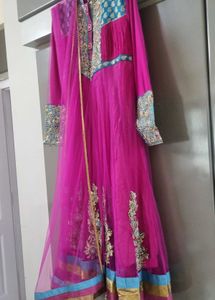 Wedding Wear Pink &amp; Blue Anarkali Dress