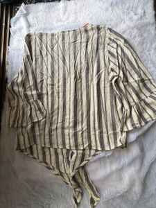 Neutral Stripe Knot-Front Top