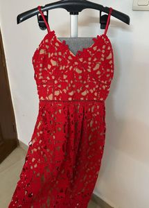 Red Lace Midi Dress