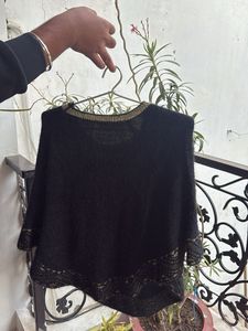 Elegant Embellished Black Poncho