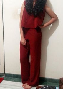 Forever 21 Maroon Backless Jumpsuit
