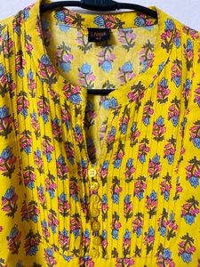 Yellow Floral Cotton  Kurti