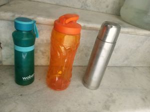 2 Plastic And 1steel Water Bottle