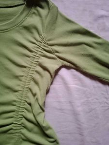 Drawstring Ribbed Green Top