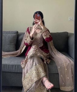 Maroon Embroidered Kurta Set