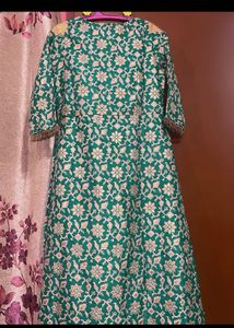 Branded Green-Golden Printed Stylish Dress