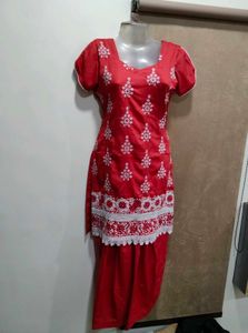 Red Embroidered Kurta Set